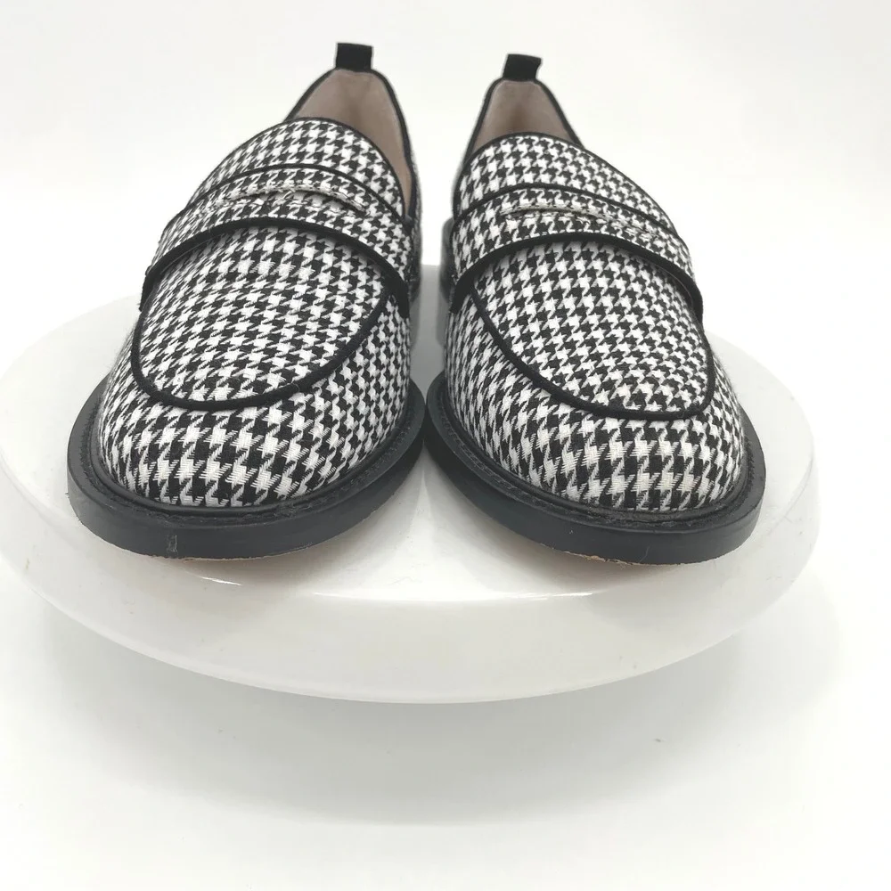 Ann Taylor Houndstooth Loafers Flats Size‎ 10M Black White Woven Fabric PRISTINE
